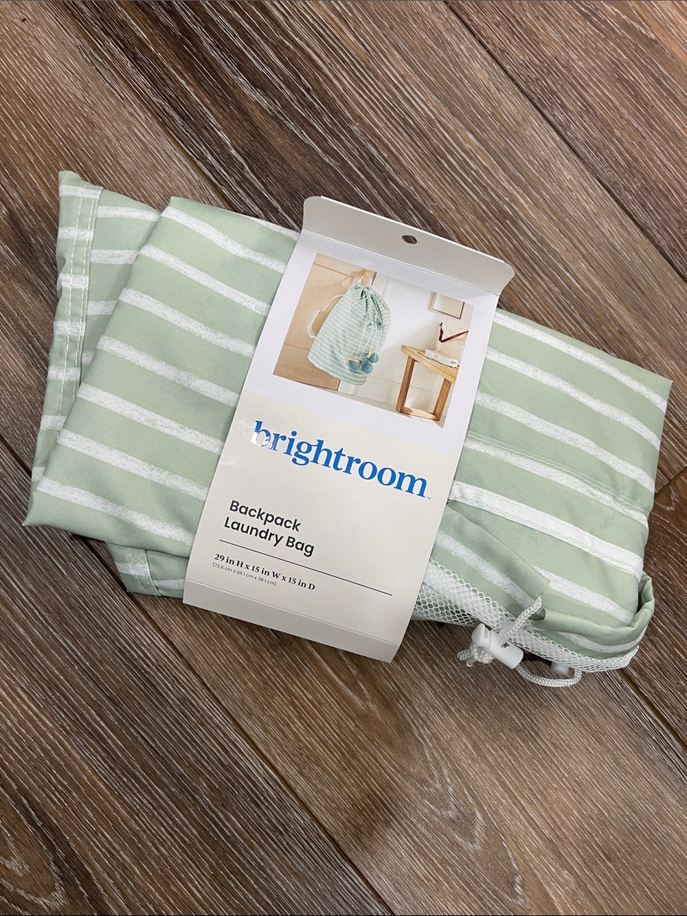 Soft Sage Green Stripe Backpack Laundry Bag
